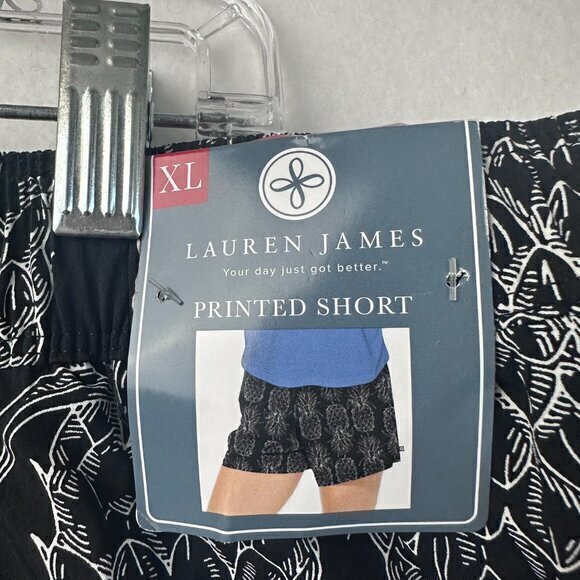 Lauren James shorts Women's XL Pineapple Printed Black‎ White nylon spandex NWT - Picture 3 of 5